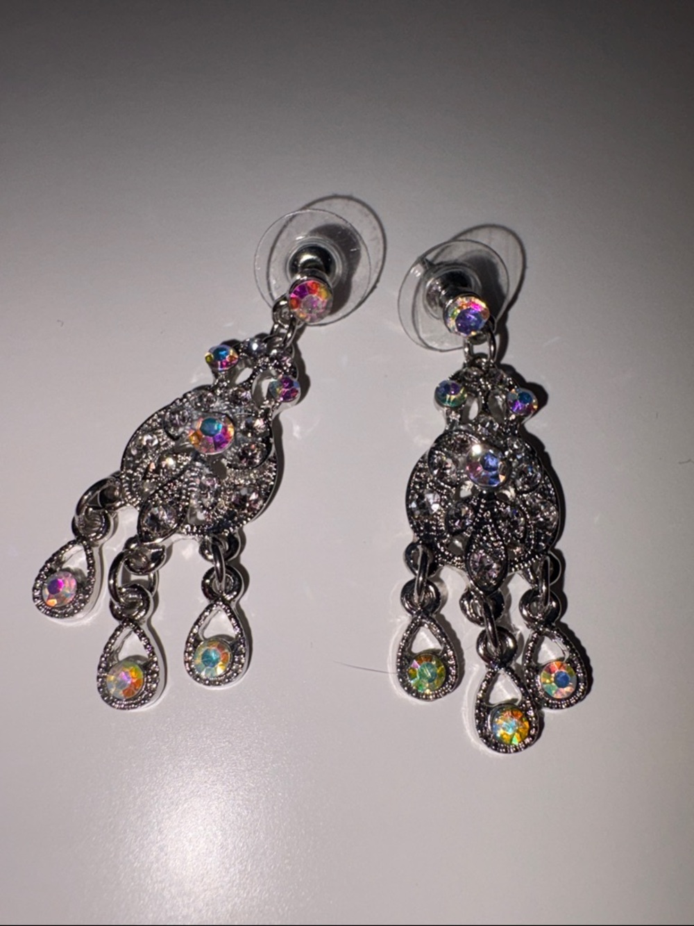❤️‍🔥3/10$❤️‍🔥Silver-Tone Aurora Crystal Chandelier Drop Earrings